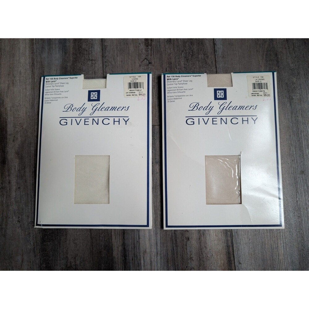 VINTAGE Lot of 2X GIVENCHY Body Gleamers Lycra Sheer Leg Control Top Pantyhose D